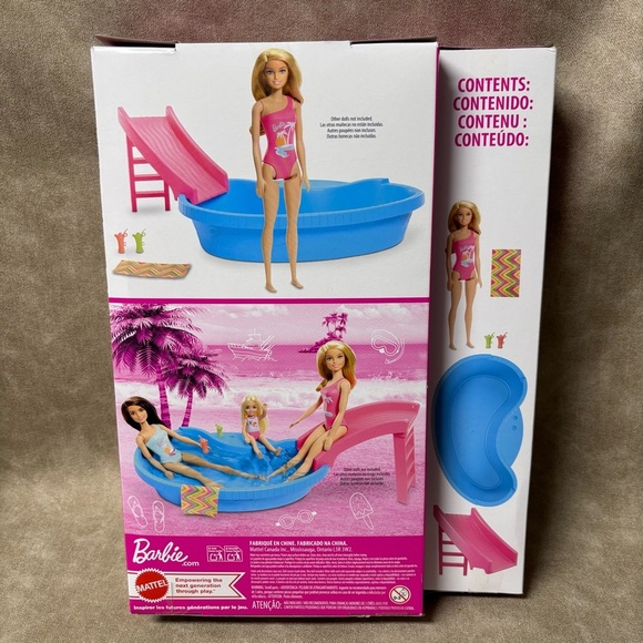 Barbie Doll and Pool Playset Blonde with Pool, Slide, Towel & Drink Accessories - Picture 6 of 6